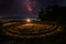 Spiral labyrinth made of stones on the coast at starry night