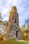 Spiral lookout tower of Krasno. Unusual stone landmark near Krasno Village, Czech Republic