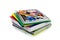 Spiral notebooks with school supplies on top