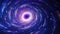 Spiral rotating Black Hole in cosmos in background of shining stars, in indigo purple colors. Big Bang. Spiral galaxy
