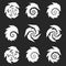 Spiral, rotating shape, element set with 9 different version