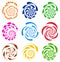 Spiral, rotating shape, element set with 9 different version