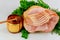 Spiral sliced hickory smoked ham with fresh herb and honey