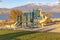 Spiral slide and playground lake and mountains