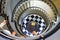 A spiral staircase inside a lighthouse