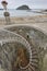 Spiral staircase in spanish coastline. Lequeitio village. Basque country