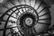 Spiral staircase, steps, Budapest, basilica, hypnosis, black and white, railings, forged, art, old, history.