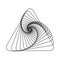 Spiral triangles. Prism or pyramid twisted shape. Delta symbol design. Dynamic optical illusion. Geometric element