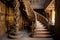 spiral wooden staircase with intricate carvings