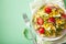 Spiralized courgette salad with sweetcorn tomato avocado, health