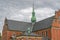 The spire of the 16th century Holmen Church in the historic center of Copenhagen, Denmark