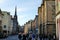 Spire of the Hub seen from High Street, Edinburgh, Scotland