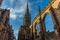 The spires and arches of the ruins of St Michaels Cathedral in Coventry, UK