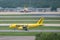Spirit Airlines aircraft on runway preparing for departure from the Orlando International Airport MCO 1