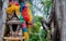 A spirit house or Joss house. Traditional Thai Miniature wooden house built for guardian spirit to reside for protective spirit of