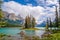 Spirit island in Maligne lake, Jasper National Park, Alberta, Rocky Mountains Canada