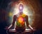 Spiritual aura energy illuminated. Futuristic meditate illustration