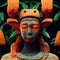 Spiritual aura. Ethereal portrait of Maya totem deity's enigmatic visage. AI-generated