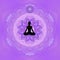 Spiritual background for meditation with guilloche mandala and human silhouette meditating with sacred symbol  in color background