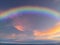 Spiritual background with rainbow in the sunset in sea reflection