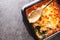 Spiritual Cod is a Portuguese casserole made of salt cod, carrot, bread, Bechamel sauce and topped with cheese closeup. Horizontal