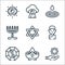 Spiritual line icons. linear set. quality vector line set such as sun, candle, taoism, buddhist, davids star, menorah, water drop