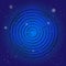 Spiritual sacred symbol of labyrinth on the deep blue cosmic sky. Sacral geometry in universe.