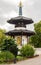 Spiritual and scenic London Peace Pagoda in Battersea Park on south side of Thames river, London, United Kingdom