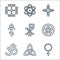 spiritual symbols line icons. linear set. quality vector line set such as rosary, triqueta, hinduism, wicca, chi rho, orthodox