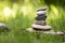 Spirituality: Stone cairn in the park. Balance and relaxation