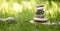 Spirituality: Stone cairn in the park. Balance and relaxation