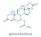 Spironolactone diuretic, antihypertensive and antiandrogen drug molecule. Skeletal formula.