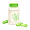 Spirulina dietary supplement in capsules. Healthy organic product, antioxidant superfood vector illustration