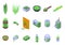 Spirulina icons set isometric vector. Plant seaweed