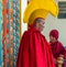 Spiti, Himachal Pradesh, India - March 24, 2019 : Photo of lama wearing dress for mask dance in himalayas