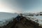 Spiti, Himachal Pradesh, India - March 26, 2019 : Biker at open road in winter in himalayas of india