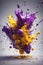 Splash art dans? of yellow and purple liquids like slow motion shooting random scattering