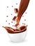 Splash of brown hot chocolate in white bowl.