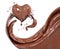 Splash chocolate abstract background, chocolate heart 3d