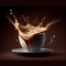 Splash Coffee.3D Coffee Cup on the dark Background