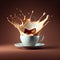 Splash Coffee.3D Coffee Cup on the dark Background