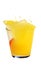 Splash in glass of juice with falling slice of orange
