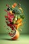 Splash levitation of organic foods fresh vegetables and fruits selection