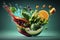 Splash levitation of organic foods fresh vegetables and fruits selection
