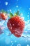 splash red background fruit food fresh healthy strawberry water freshness blue. Generative AI.