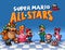 Splash Screen of 16-bit Super Mario All Stars classic video games collection, developed by Nintendo, pixel design vector