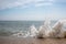 Splash. Sea water breaching coastal defence. Wave power background image