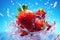 splash strawberry food freshness blue water red fresh background healthy fruit. Generative AI.