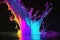 Splash of water on neon light background. ai generative