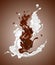 Splashes and drops of melted dark chocolate and milk, dynamic splashes of hot coffee and milk flow mixed. Design element for